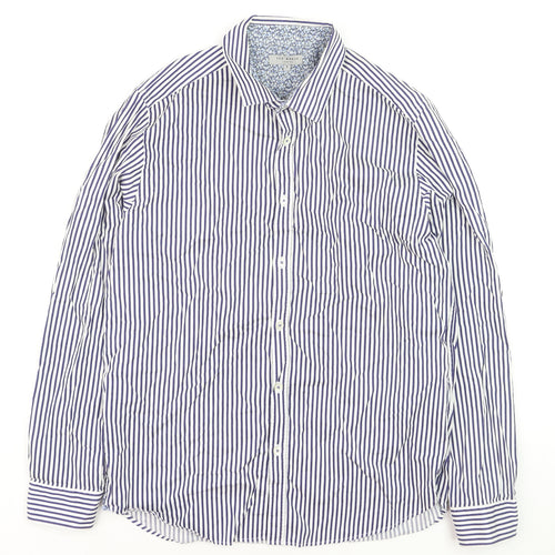 Ted Baker Men's Blue Striped Long Sleeve Cotton Button-Up Shirt Size L