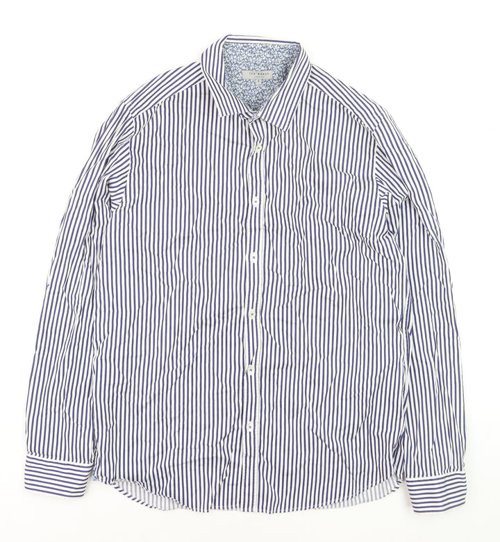 Ted Baker Men's Blue Striped Long Sleeve Cotton Button-Up Shirt Size L