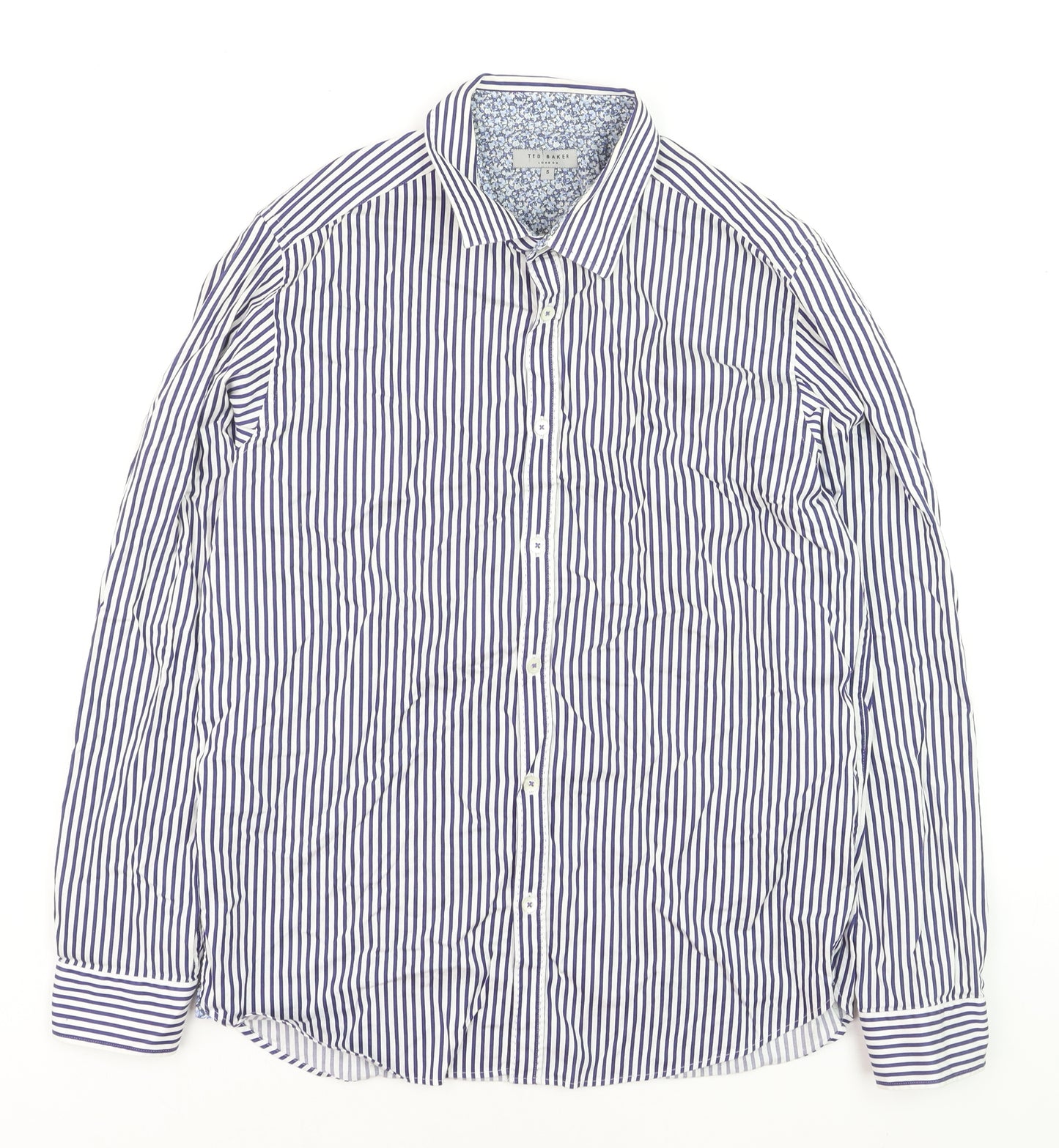Ted Baker Men's Blue Striped Long Sleeve Cotton Button-Up Shirt Size L