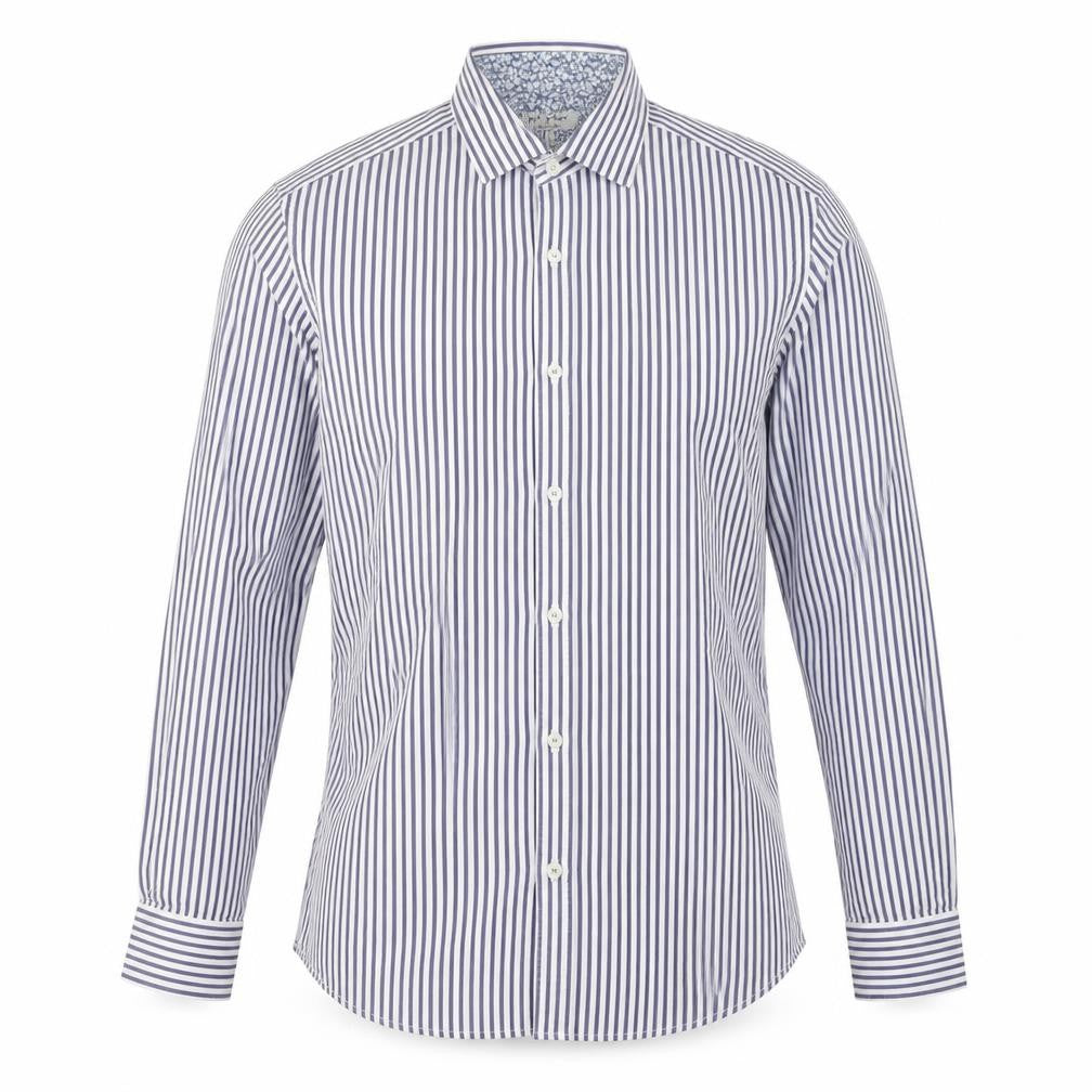 Ted Baker Men's Blue Striped Long Sleeve Cotton Button-Up Shirt Size L