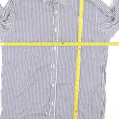 Ted Baker Men's Blue Striped Long Sleeve Cotton Button-Up Shirt Size L