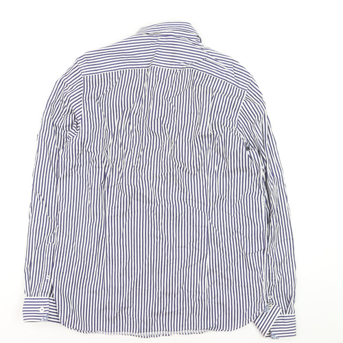 Ted Baker Men's Blue Striped Long Sleeve Cotton Button-Up Shirt Size L