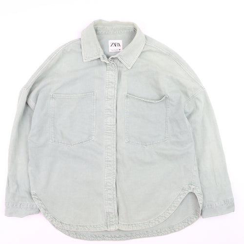 ZARA Men's Green Cotton Long Sleeve Button-Up Shirt L