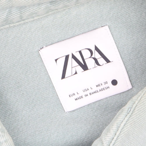 ZARA Men's Green Cotton Long Sleeve Button-Up Shirt L