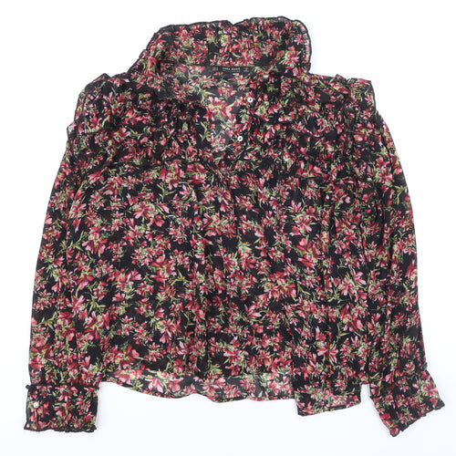 Zara Women Tunic Floral Chiffon Ruffle Blouse Multicoloured M