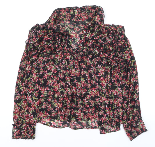 Zara Women Tunic Floral Chiffon Ruffle Blouse Multicoloured M