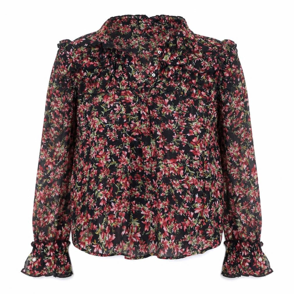 Front view of Zara Women Tunic Floral Chiffon Ruffle Blouse Multicoloured M
