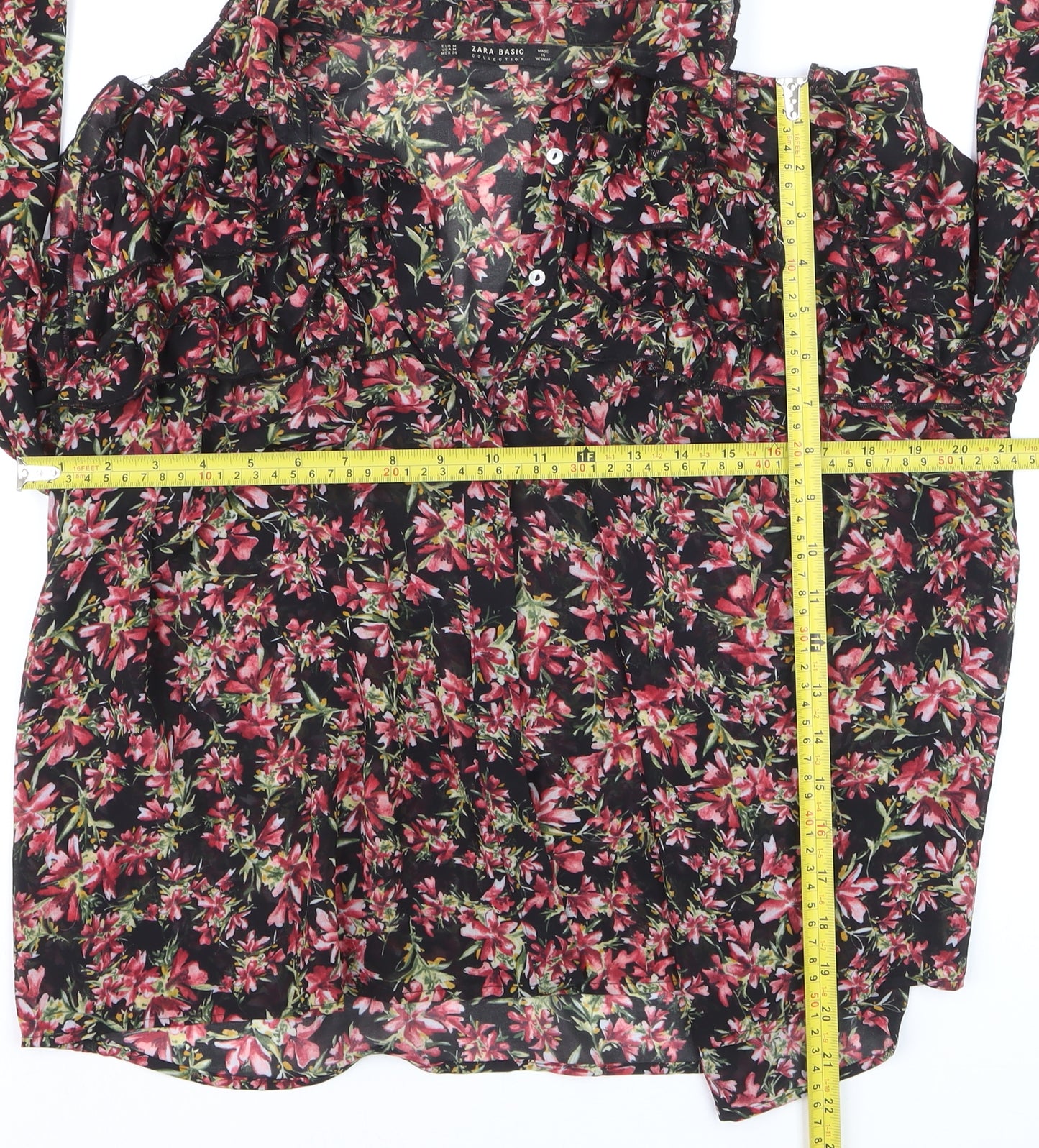 Zara Women Tunic Floral Chiffon Ruffle Blouse Multicoloured M
