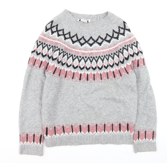 DKNY Jeans Women's Grey Fair Isle Knit Jumper Size M