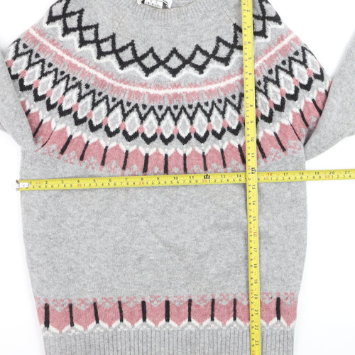 DKNY Jeans Women's Grey Fair Isle Knit Jumper Size M