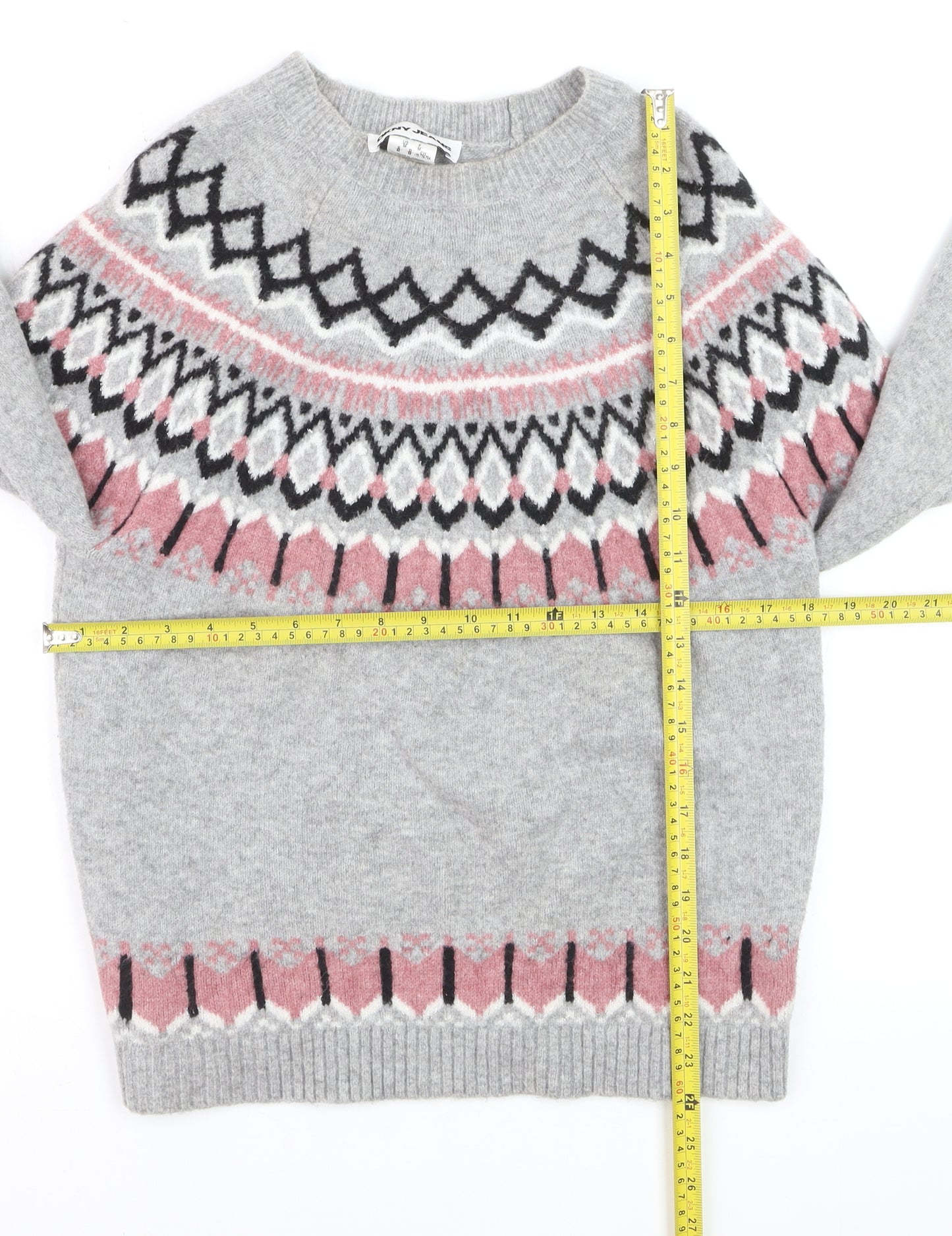 DKNY Jeans Women's Grey Fair Isle Knit Jumper Size M
