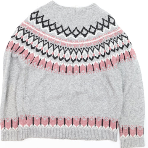 DKNY Jeans Women's Grey Fair Isle Knit Jumper Size M
