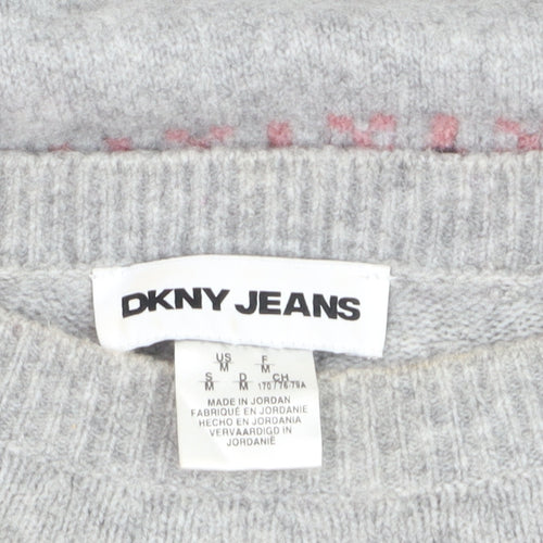 DKNY Jeans Women's Grey Fair Isle Knit Jumper Size M