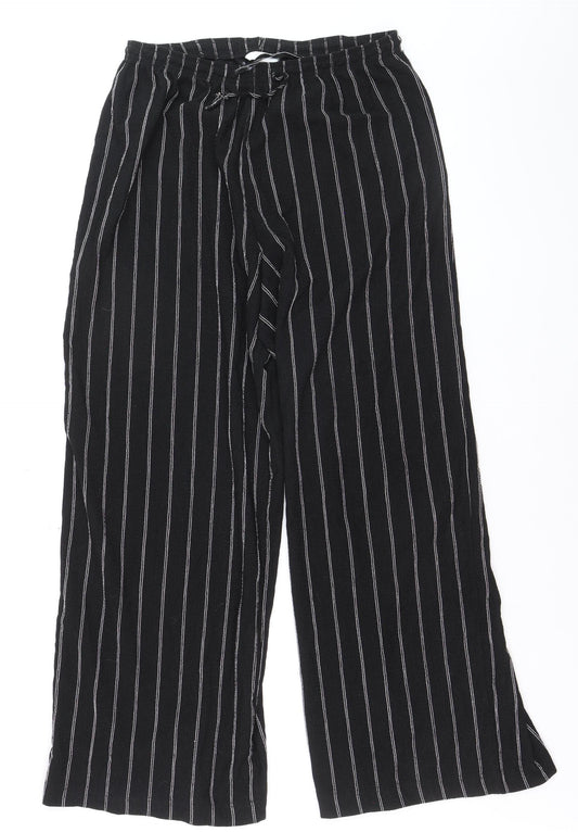 H&M Women Black Striped Wide-Leg Trousers Size 14