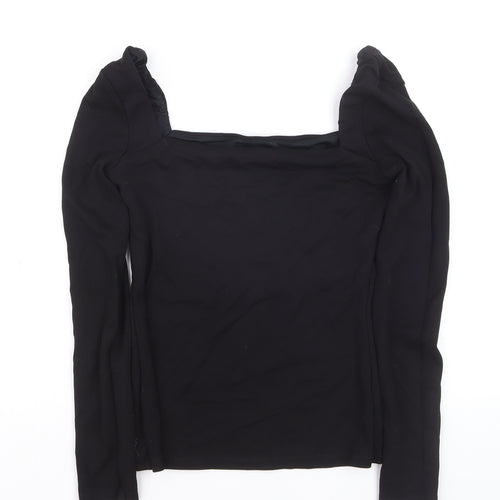 H&M Women's Black Square Neck Puff Sleeve Slim Fit Jumper Size S