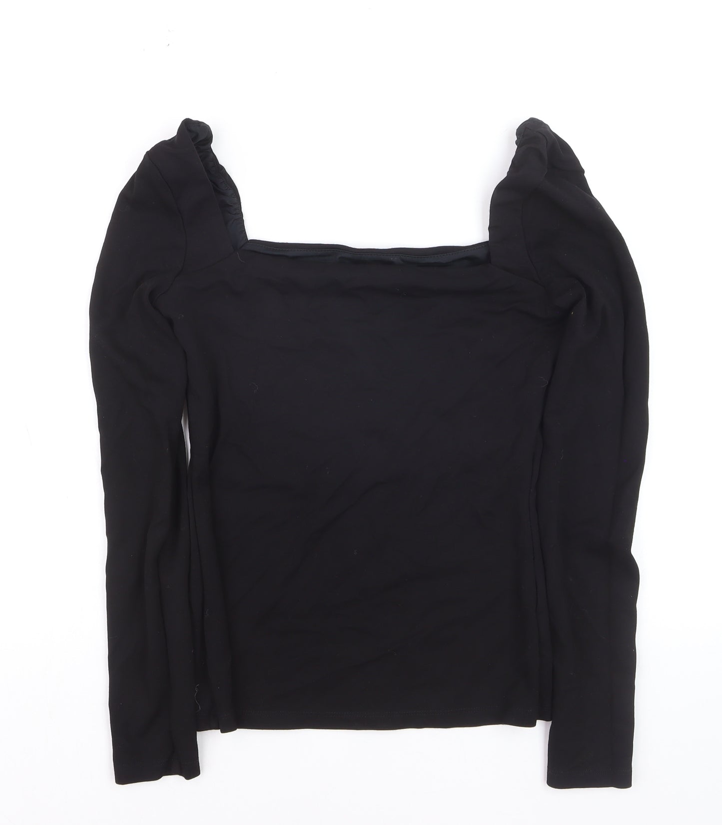 H&M Women's Black Square Neck Puff Sleeve Slim Fit Jumper Size S