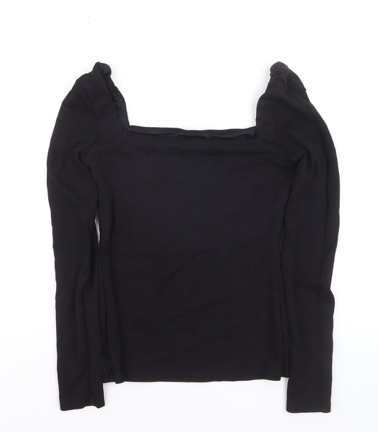 H&M Women's Black Square Neck Puff Sleeve Slim Fit Jumper Size S