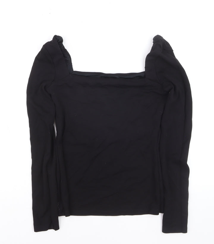 H&M Women's Black Square Neck Puff Sleeve Slim Fit Jumper Size S