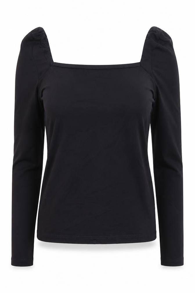 H&M Women's Black Square Neck Puff Sleeve Slim Fit Jumper Size S