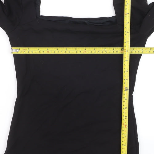 H&M Women's Black Square Neck Puff Sleeve Slim Fit Jumper Size S