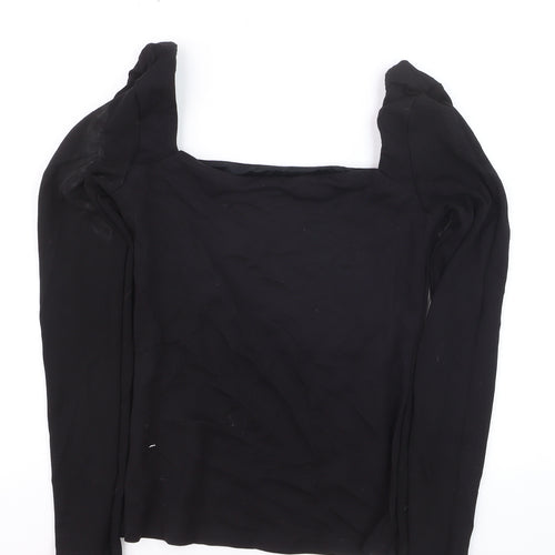 H&M Women's Black Square Neck Puff Sleeve Slim Fit Jumper Size S