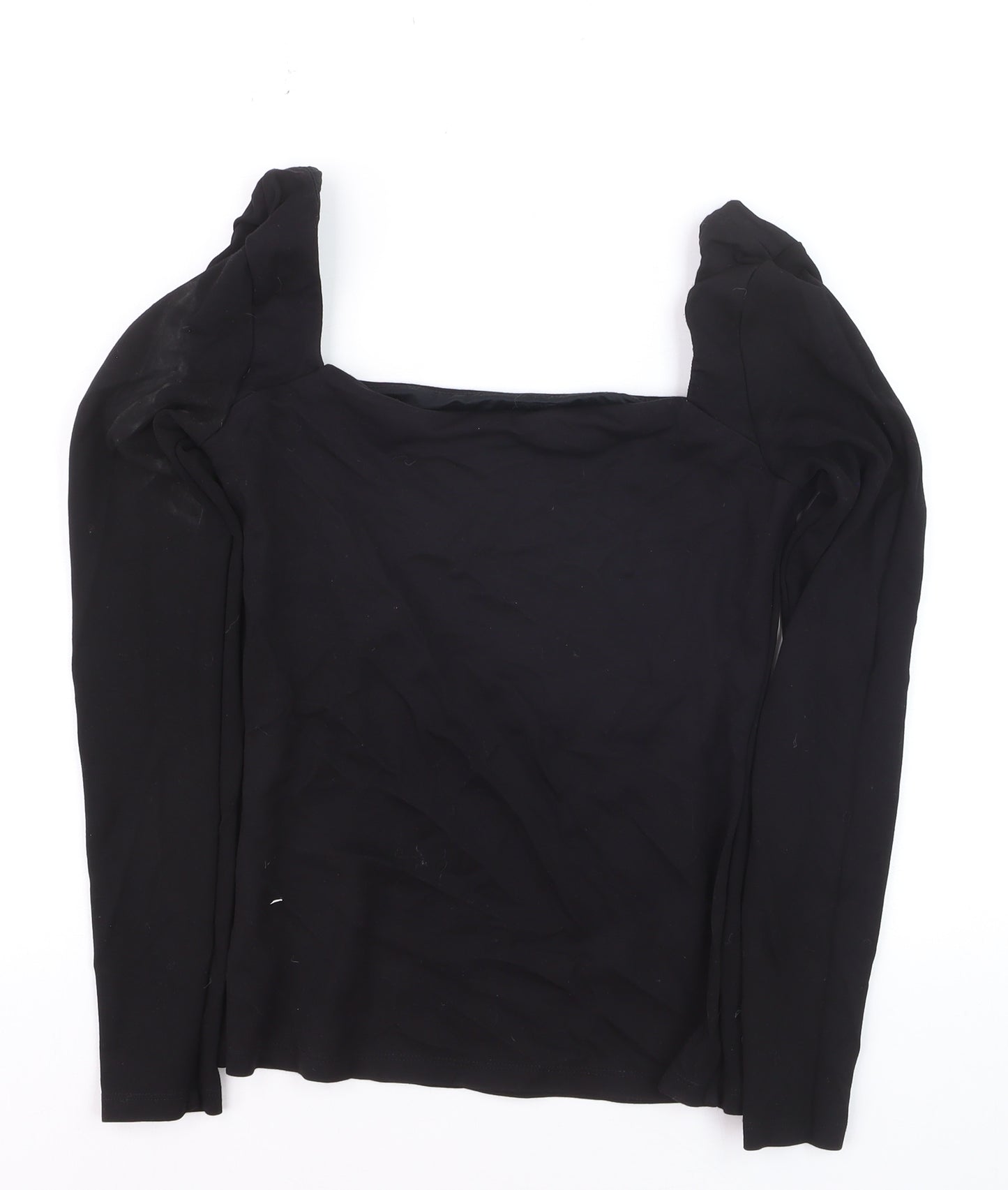 H&M Women's Black Square Neck Puff Sleeve Slim Fit Jumper Size S