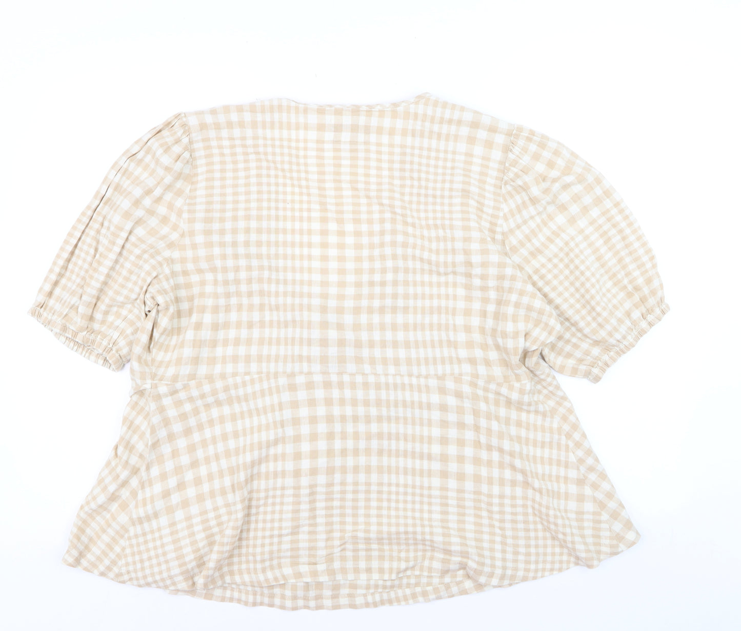 Marks and Spencer Women Beige Check Linen Blend Wrap Blouse Size 18