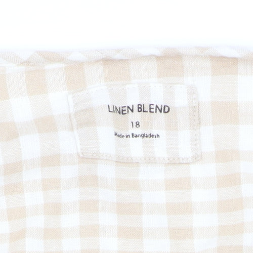Marks and Spencer Women Beige Check Linen Blend Wrap Blouse Size 18