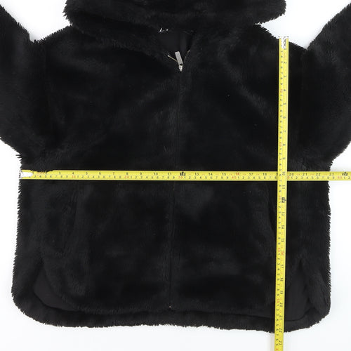 Zara Women's Black Faux Fur Hooded Zip Jacket Size 8