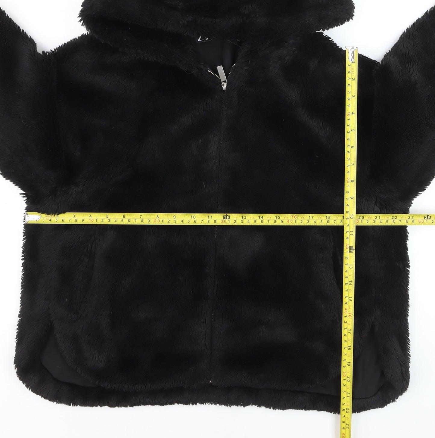 Zara Women's Black Faux Fur Hooded Zip Jacket Size 8