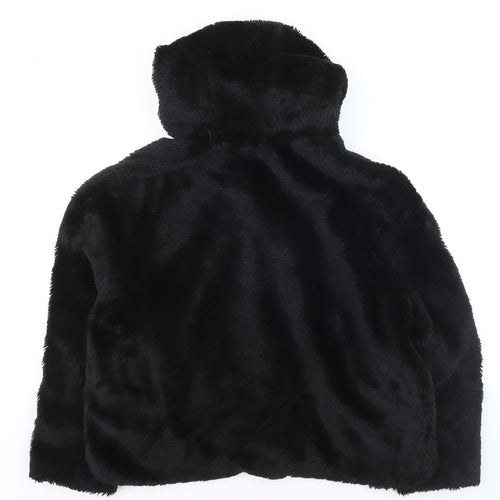 Zara Women's Black Faux Fur Hooded Zip Jacket Size 8