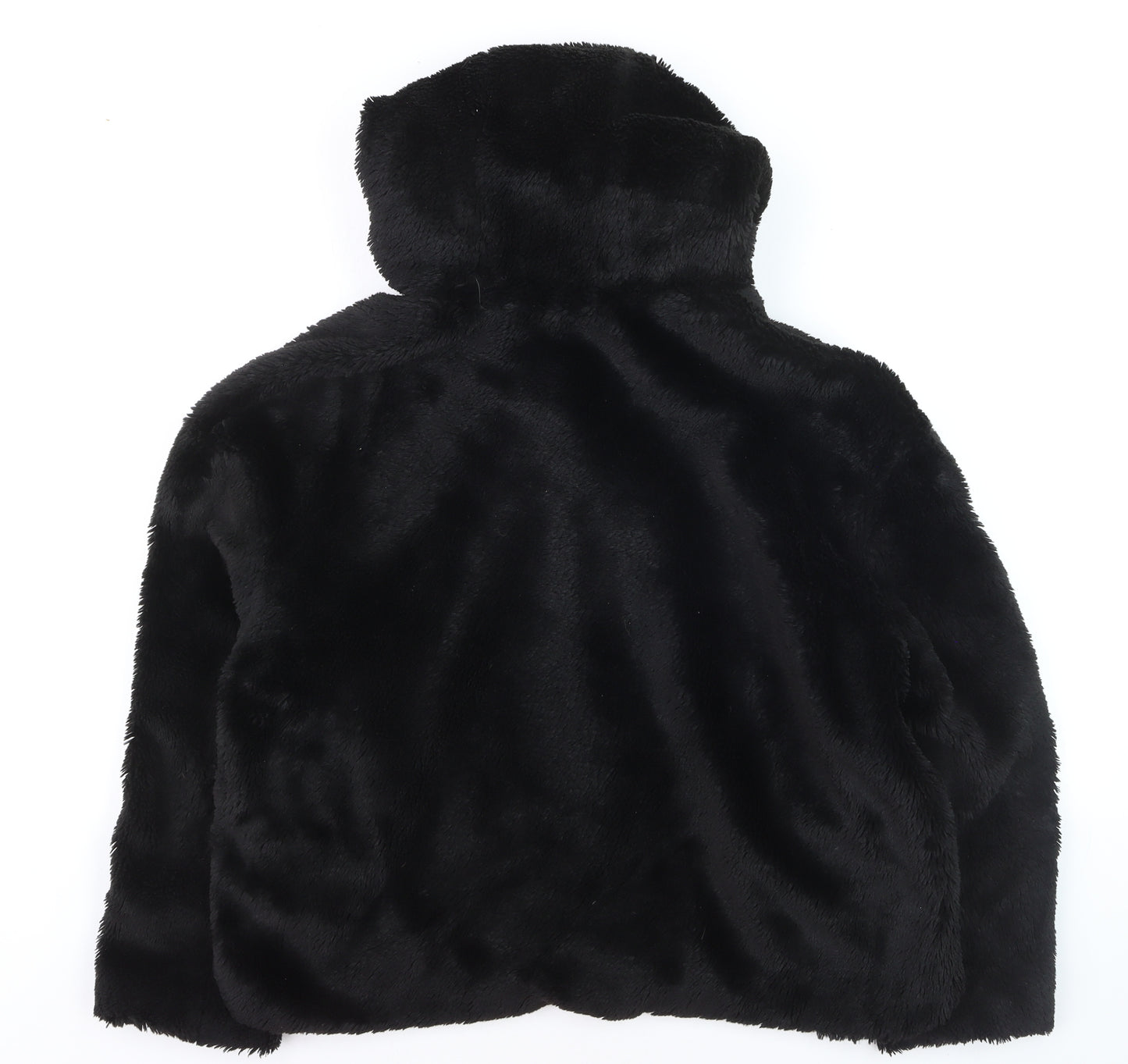 Zara Women's Black Faux Fur Hooded Zip Jacket Size 8