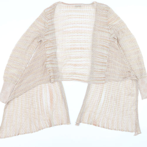LIST Women’s Beige Open Knit Long Sleeve Cardigan Lightweight Size M