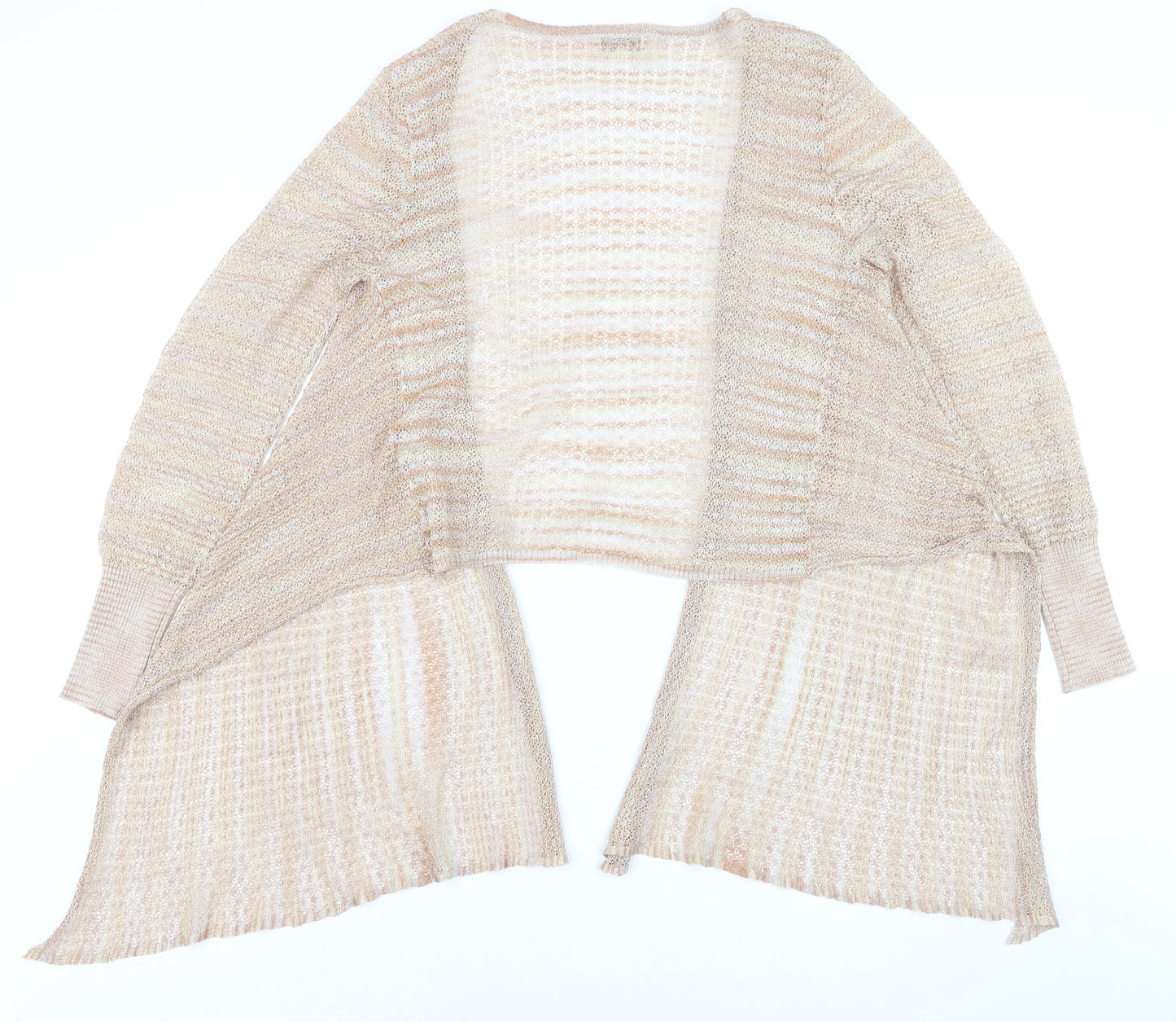 LIST Women’s Beige Open Knit Long Sleeve Cardigan Lightweight Size M