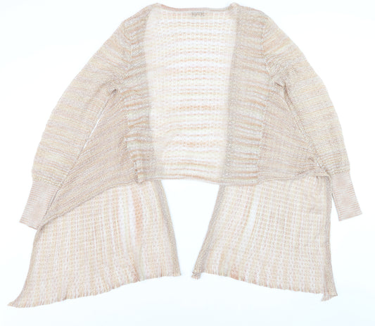 LIST Women’s Beige Open Knit Long Sleeve Cardigan Lightweight Size M