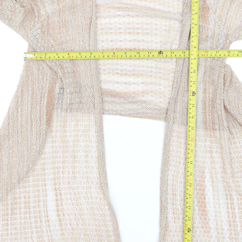 LIST Women’s Beige Open Knit Long Sleeve Cardigan Lightweight Size M