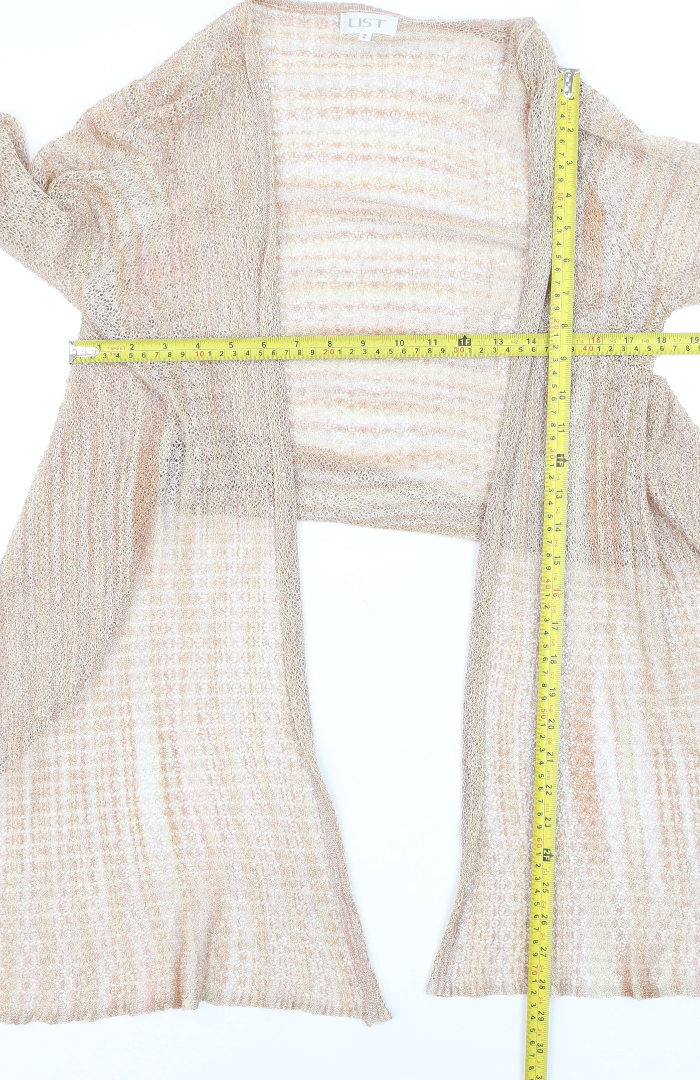 LIST Women’s Beige Open Knit Long Sleeve Cardigan Lightweight Size M