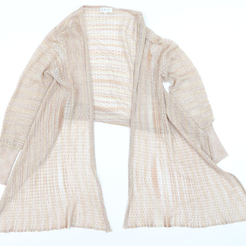 LIST Women’s Beige Open Knit Long Sleeve Cardigan Lightweight Size M