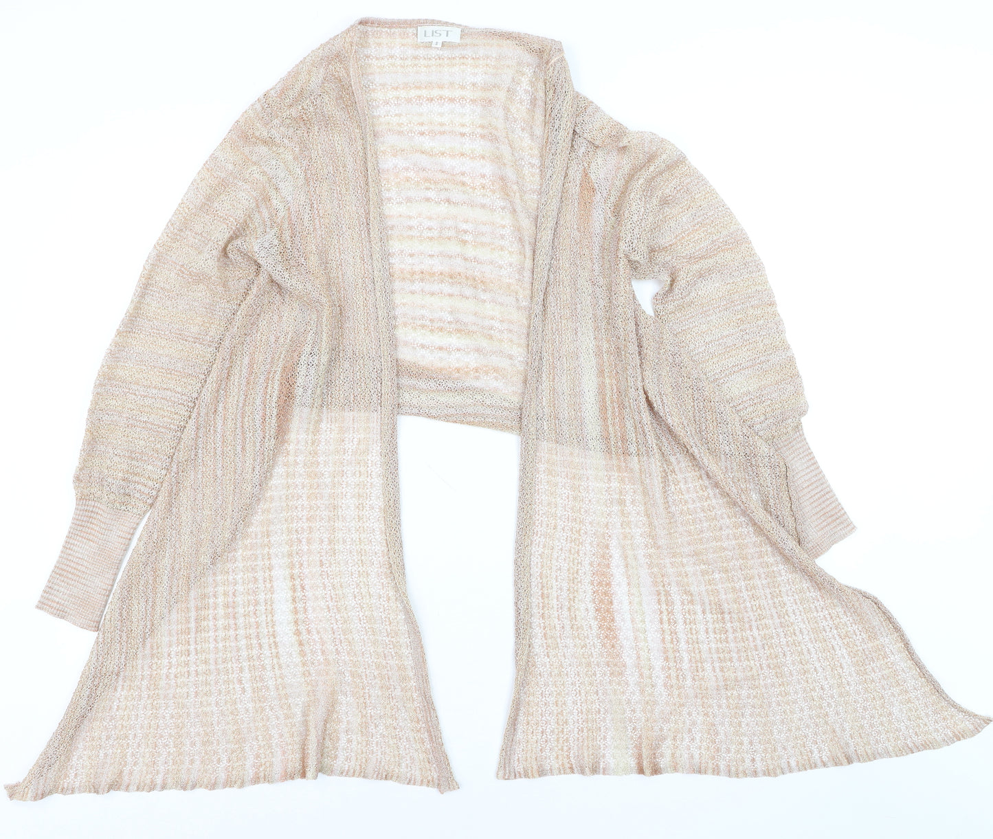LIST Women’s Beige Open Knit Long Sleeve Cardigan Lightweight Size M