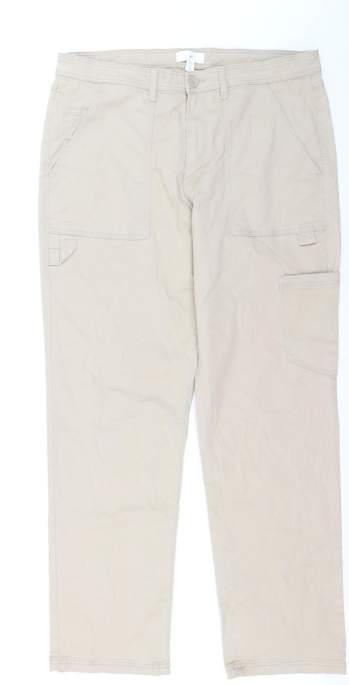 H&M Women Beige Straight Cargo Pocket Jeans Size 12