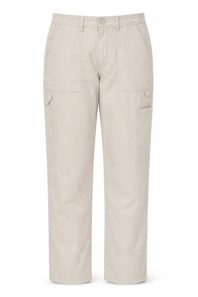 Front view of H&M Women Beige Straight Cargo Pocket Jeans, size 12