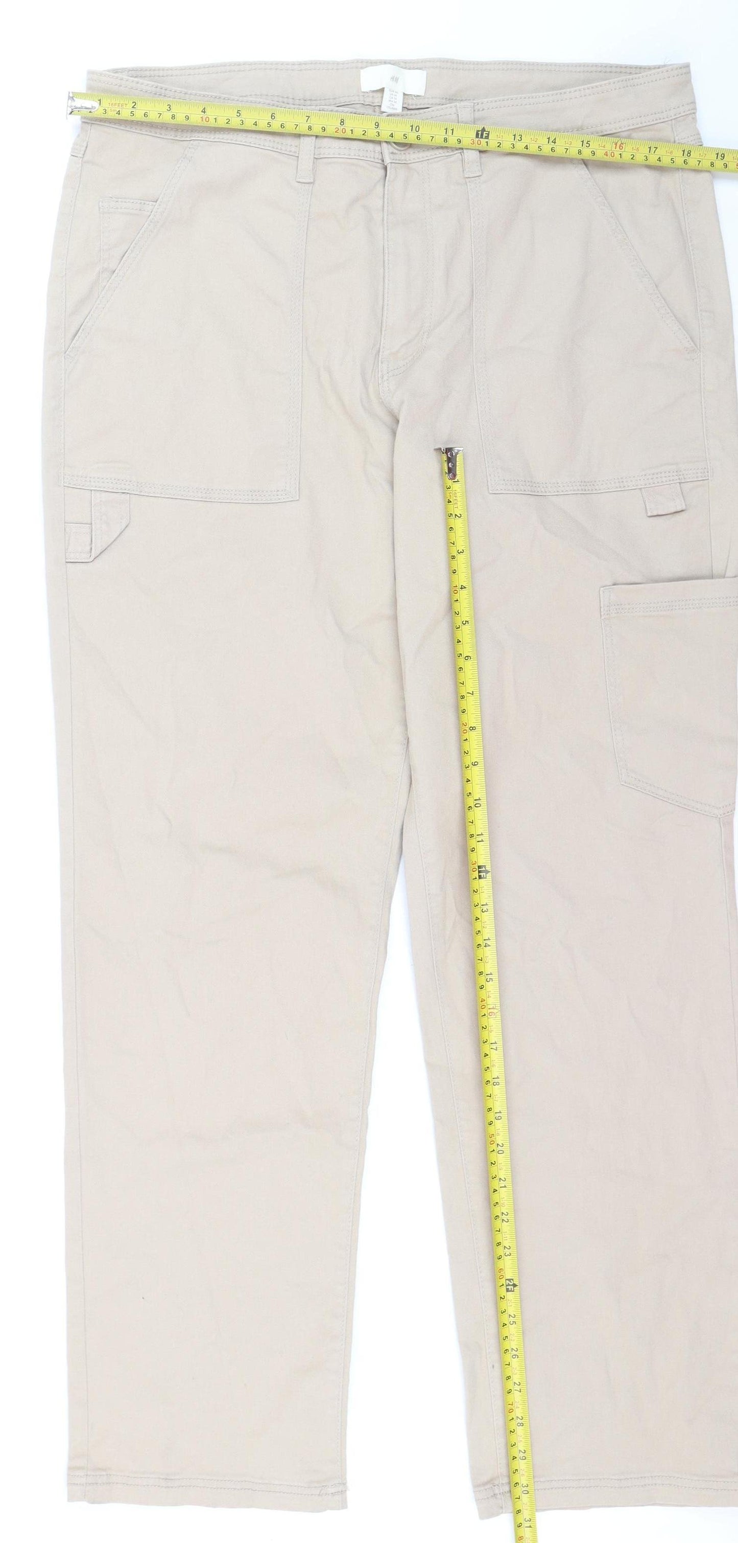 H&M Women Beige Straight Cargo Pocket Jeans Size 12