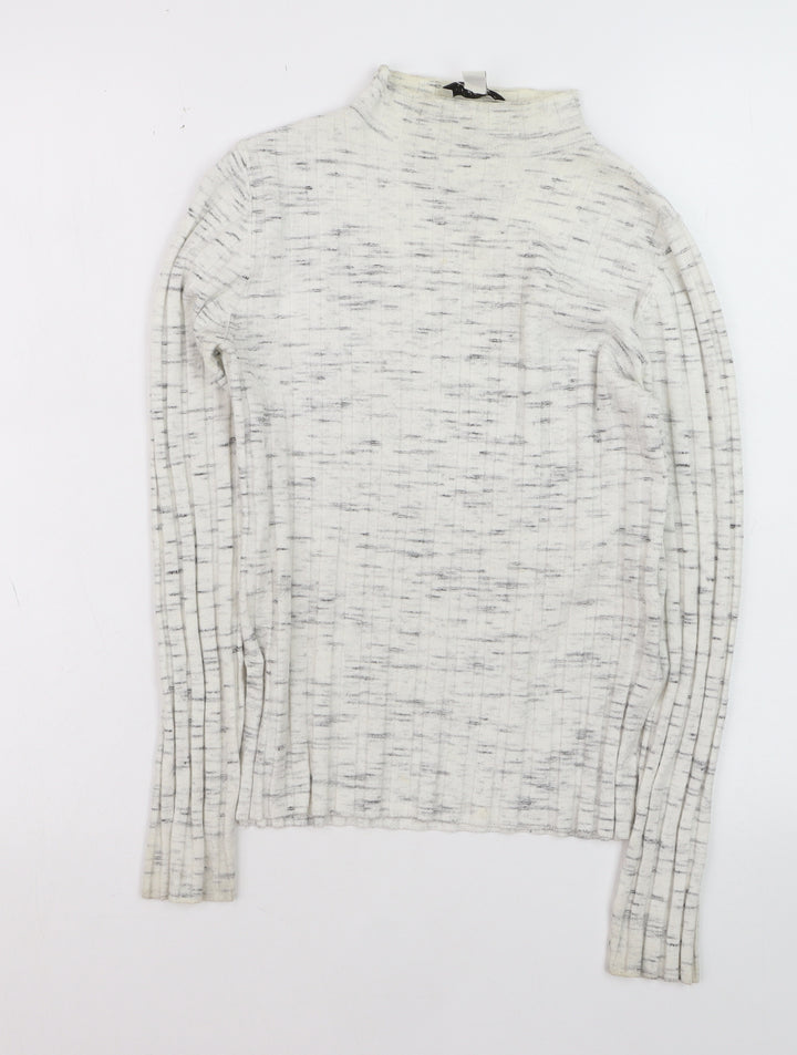 Topshop Women's Ivory Mock Neck Ribbed Knit Jumper Size S
