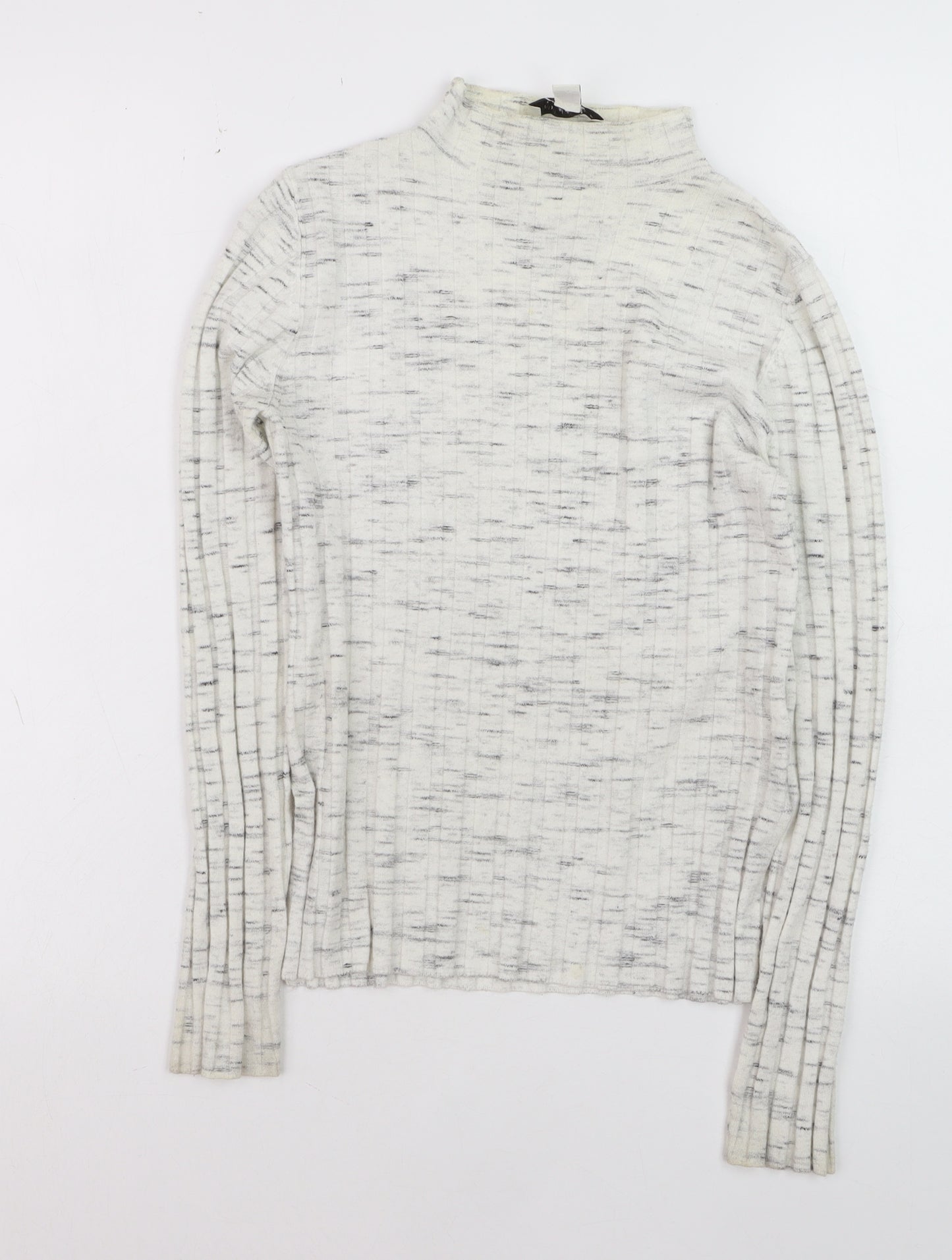 Topshop Women's Ivory Mock Neck Ribbed Knit Jumper Size S