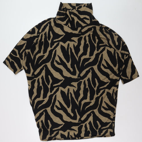 Apricot Womens Brown Animal Print Roll Neck Short Sleeve Jumper M