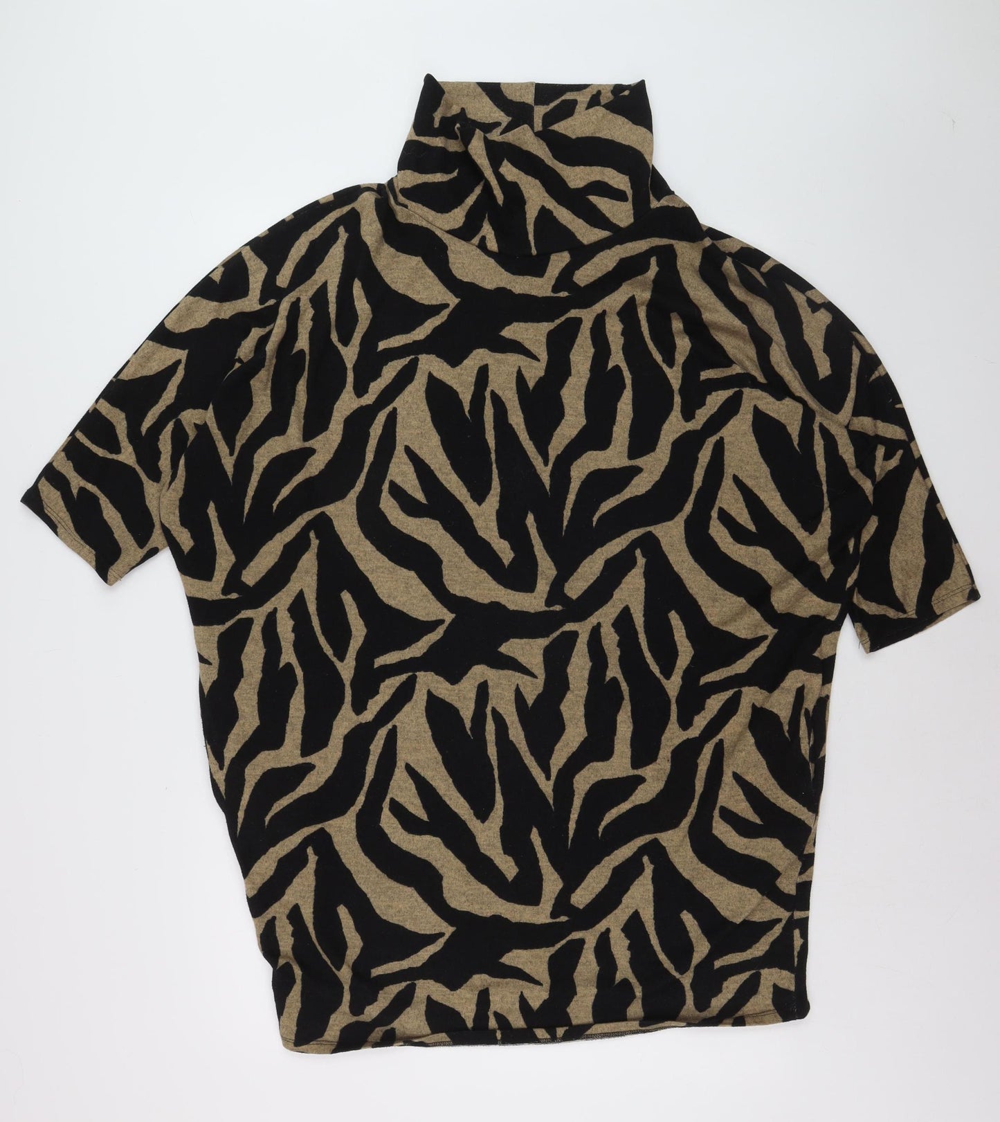 Apricot Womens Brown Animal Print Roll Neck Short Sleeve Jumper M