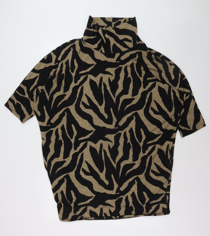 Apricot Womens Brown Animal Print Roll Neck Short Sleeve Jumper M
