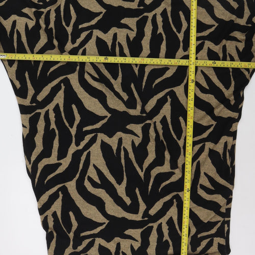 Apricot Womens Brown Animal Print Roll Neck Short Sleeve Jumper M