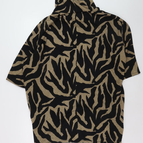 Apricot Womens Brown Animal Print Roll Neck Short Sleeve Jumper M