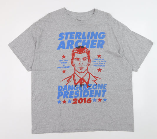 Rock Me Apparel Men's Grey Sterling Archer Graphic T-Shirt XL